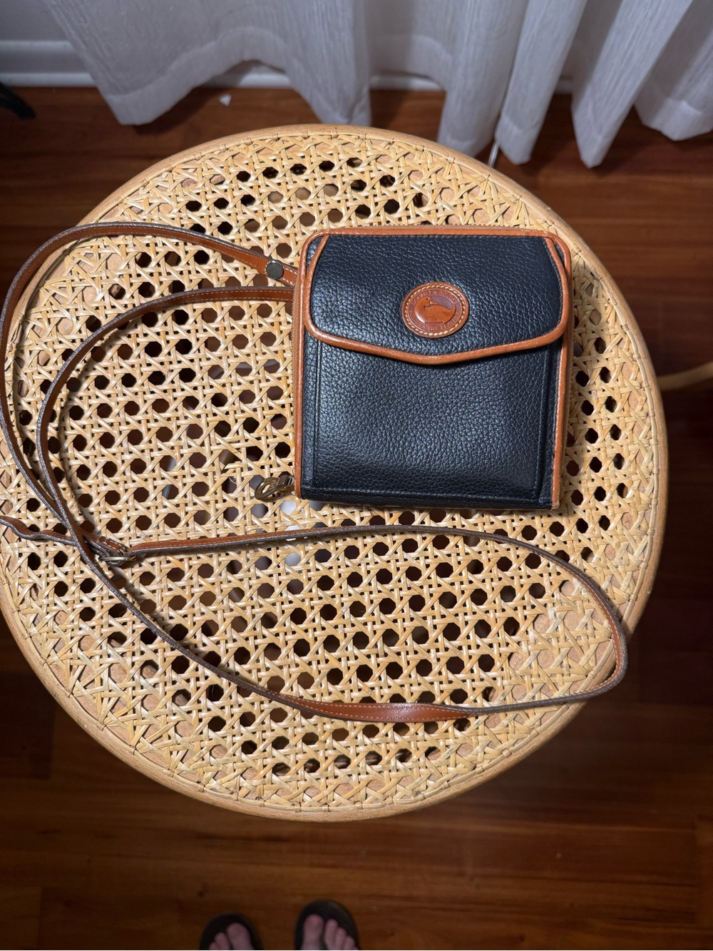 Dooney & Bourke Black Pebbled Leather Crossbody with Brown Trim